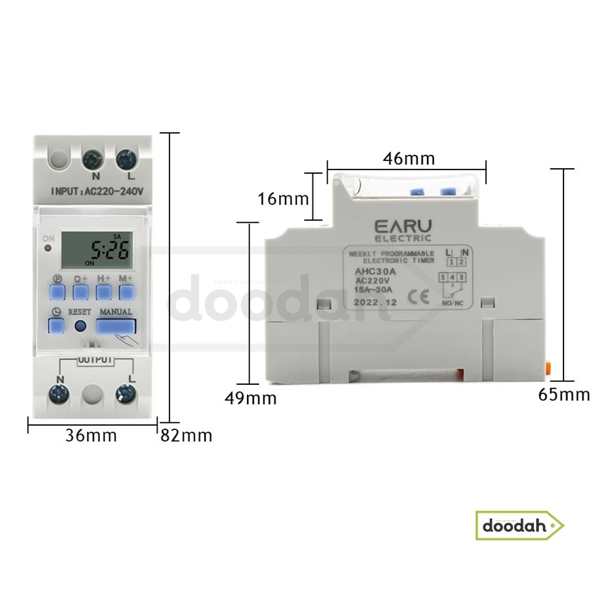 Таймер реле времени программируемое - EARU AHC30B - 220V / 15A / AC DC