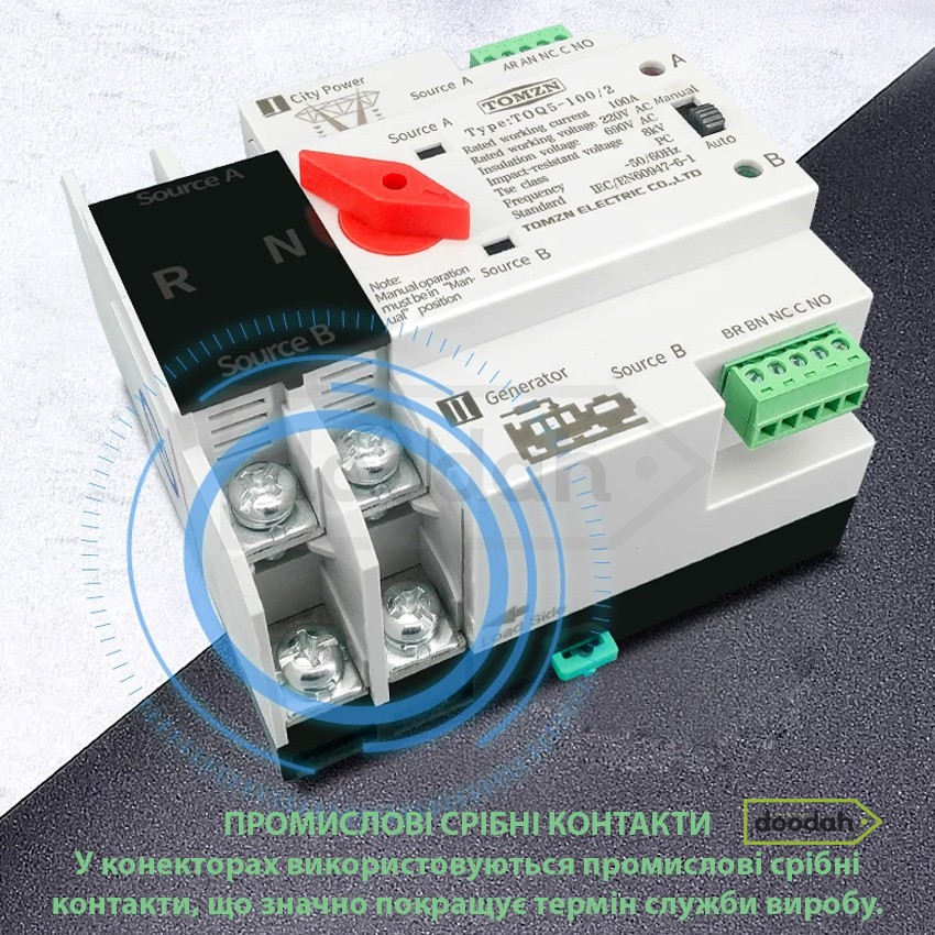 Автомат введення резерву Tomzn TOQ5-125/2 - 125А / 100-240V, однофазний, змінного струму