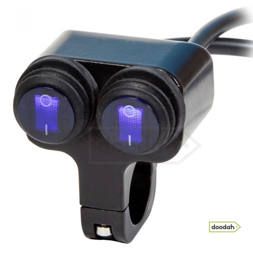 Мото кнопка на руль з підсвічуванням - VGEBY Dual Black IP55, 12В, 16А (підсвічування Blue)