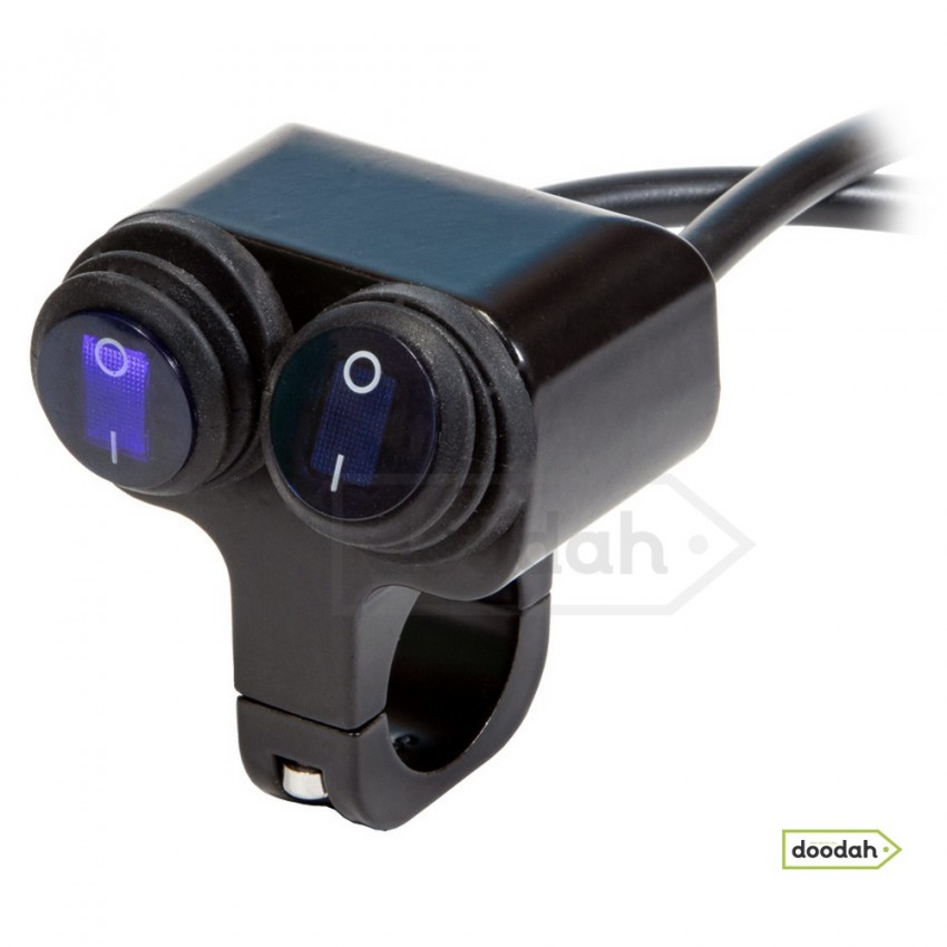 Мото кнопка на руль з підсвічуванням - VGEBY Dual Black IP55, 12В, 16А (підсвічування Blue)