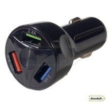 Зарядний пристрій для USB 3.1 від прикурювача з підсвічуванням - Qualcomm APD-369 3.0 Black Зарядний пристрій для USB 3.1 від прикурювача з підсвічуванням - Qualcomm APD-369 3.0 Black