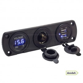Авто / Мото станція (USB зарядний пристрій + вольтметр + порт прикурювач) Recessed Flow Blue, IP54. Гарантія 6 міс. Авто / Мото станція (USB зарядний пристрій + вольтметр + порт прикурювач) Recessed Flow Blue, IP54. Гарантія 6 міс.