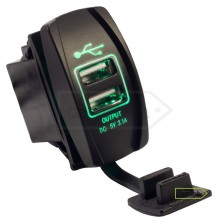 Авто / Мото USB зарядний пристрій Recessed ATV Green IP68, 2.1A. Гарантія 6 міс. 