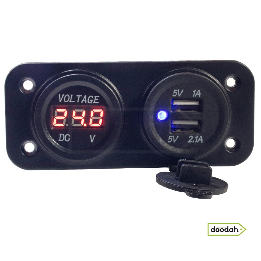 Авто / Мото USB зарядний пристрій - Recessed Twin Volt Red, IP54. Гарантія 6 міс.