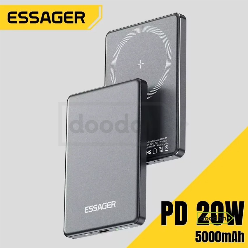 Зовнішній ультратонкий магнітний бездротовий зарядний пристрій / Power Bank / 5000mah / 15 Вт - Essager KR-W002 Space Gray