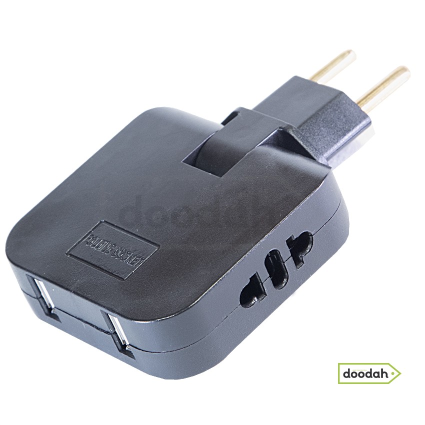 Компактний трійник із поворотним штекером (кутовий) 180° / 2 USB 2A/5V / 250V / 10A - CARPRIE B18-21 Black
