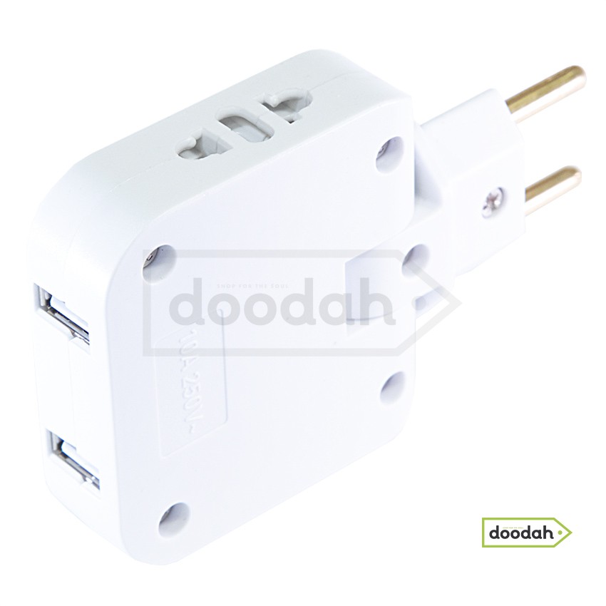 Компактний трійник із поворотним штекером (кутовий) 180° / 2 USB 2A/5V / 250V / 10A - CARPRIE B18-21 White