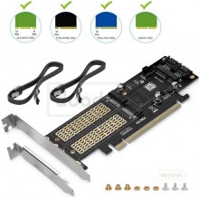 Адаптер PCIe 16X - Onvian M.2 NVMe NGFF 3 в 1 (Sata III, NGFF, mSATA, SSD / HDD, M.2 NVME, Melo III) + 2 SATA кабеля
