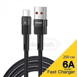 Кабель USB - Type-C Essager 6A 66W, Black - Fast Charge, 200 см (для заряджання та передачі даних) Кабель USB - Type-C Essager 6A 66W, Black - Fast Charge, 200 см (для заряджання та передачі даних)