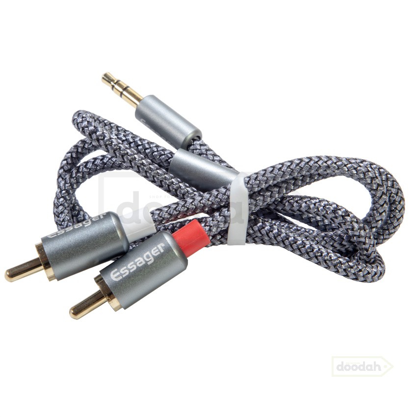 Кабель екранований Essager Jack 3.5 mm - 2 RCA, 0,5 m, Silver