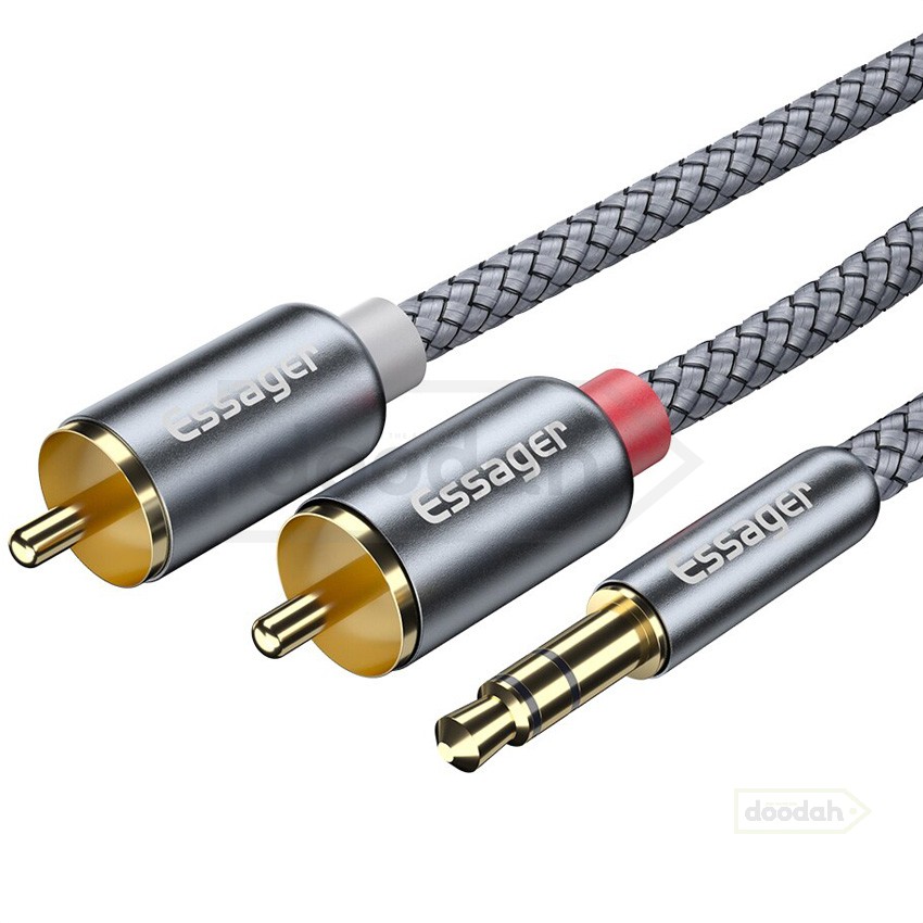 Кабель екранований Essager Jack 3.5 mm - 2 RCA, 0,5 m, Silver