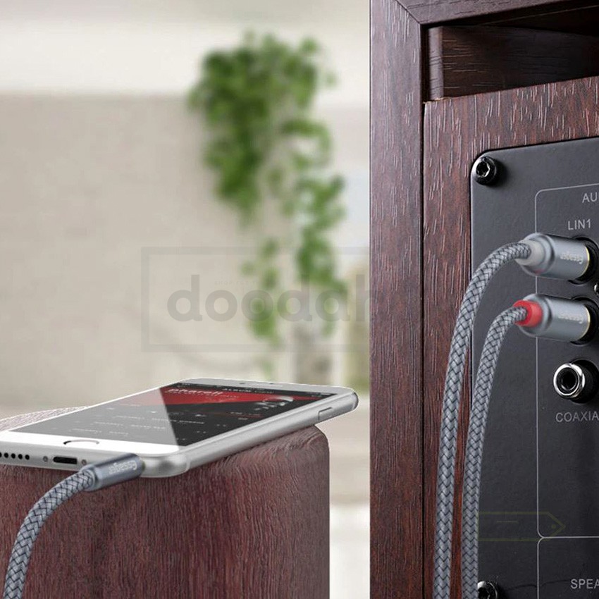Кабель екранований Essager Jack 3.5 mm - 2 RCA, 0,5 m, Silver