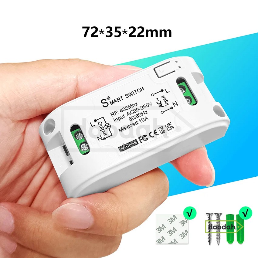 Бездротовий релейний модуль 433 MHz (10A / 2200W) Dim S2— приймач + пульт дистанційного керування