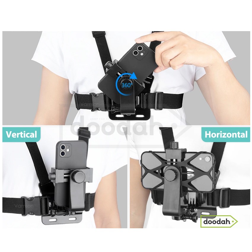 Нагрудний тримач для смартфона (кріплення 1/4", холдер 360°, Bluetooth-пульт, ремінь) - Photolife Vamson 203F