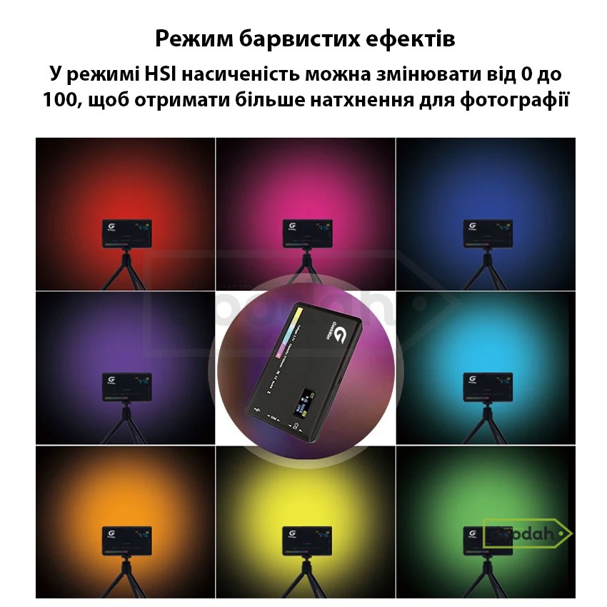 Накамерный LED прожектор (свет для фото- видео камер) / 2500К-9000К / 3100 мАч / 8 Вт - Photolife W140 RGB