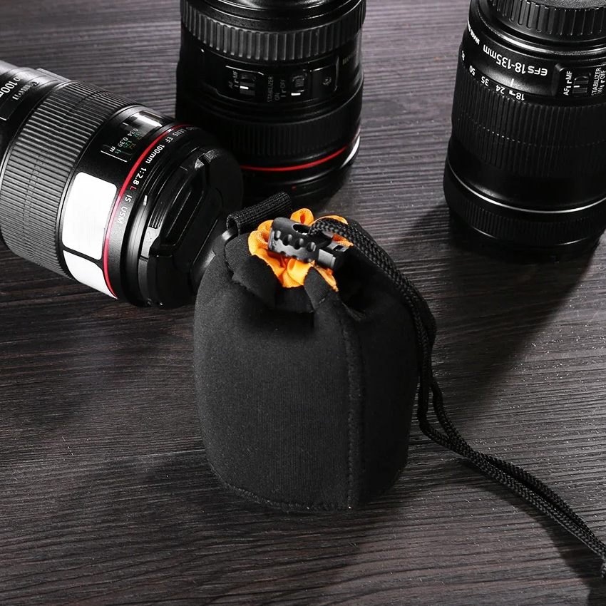 Чохол для об'ектива - Photolife Lite - M: 90 мм x 140 мм / Orange (на затяжці та карабіні)
