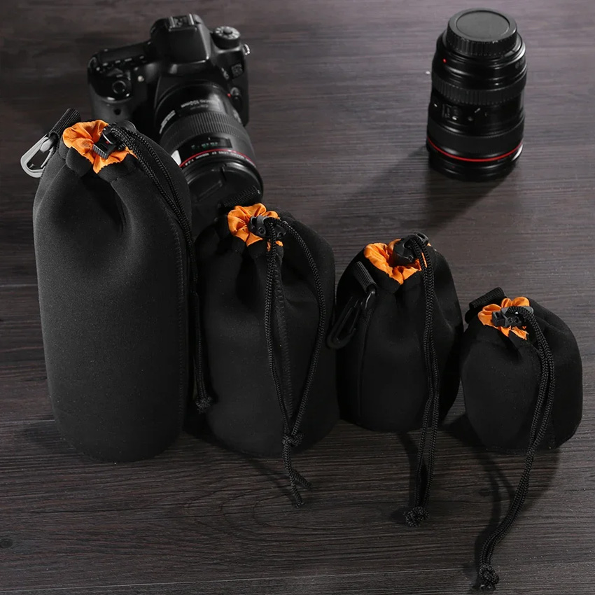 Чохол для об'ектива - Photolife Lite - M: 90 мм x 140 мм / Orange (на затяжці та карабіні)