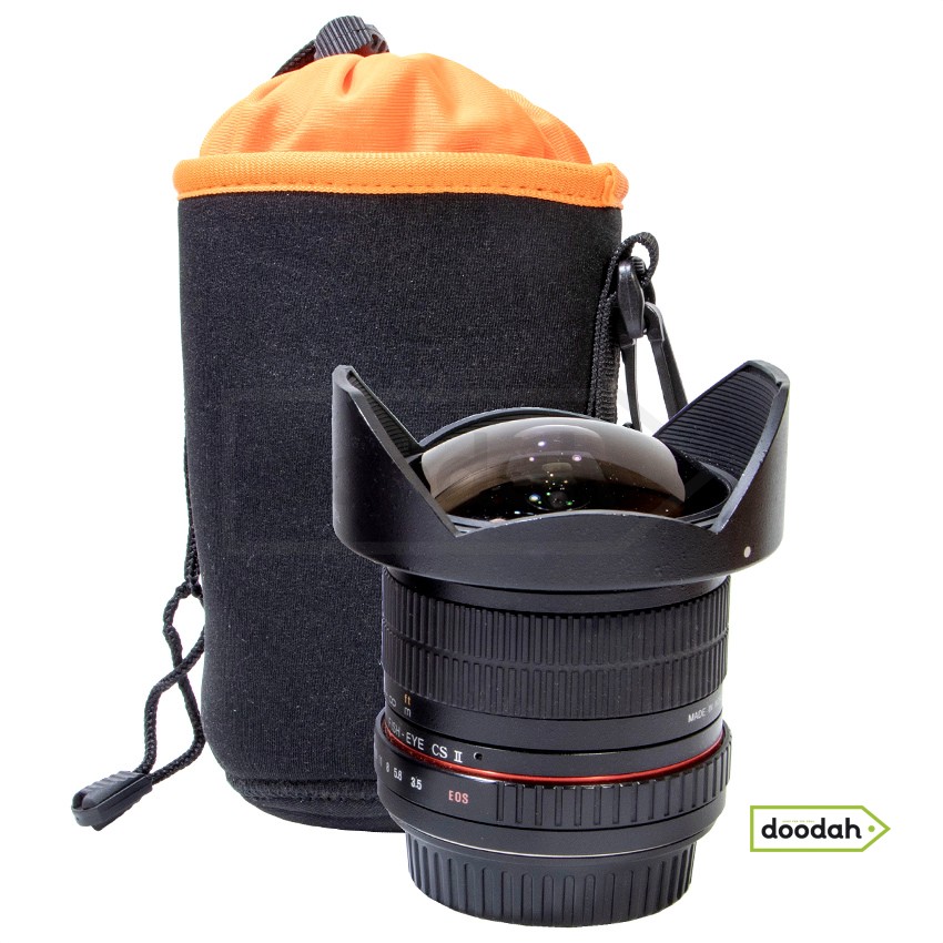Чохол для об'ектива - Photolife PR - M: 90 мм x 140 мм / Orange (на затяжці та карабіні)