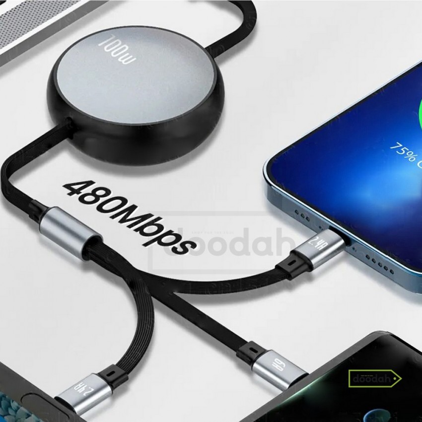 Дата кабель рулетка (3 в 1) USB - Type C, Micro USB, Lightning, CARPRIE J26 - 120 см / 100W / 6A / Fast Charger / з чіпом заряду