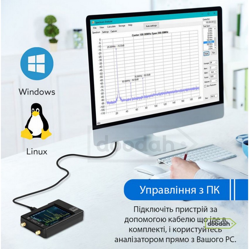 Ручний аналізатор спектру TinySA 2,8" 100 кГц-350 МГц/240-960 МГц (із захистом від електростатичного розряду)